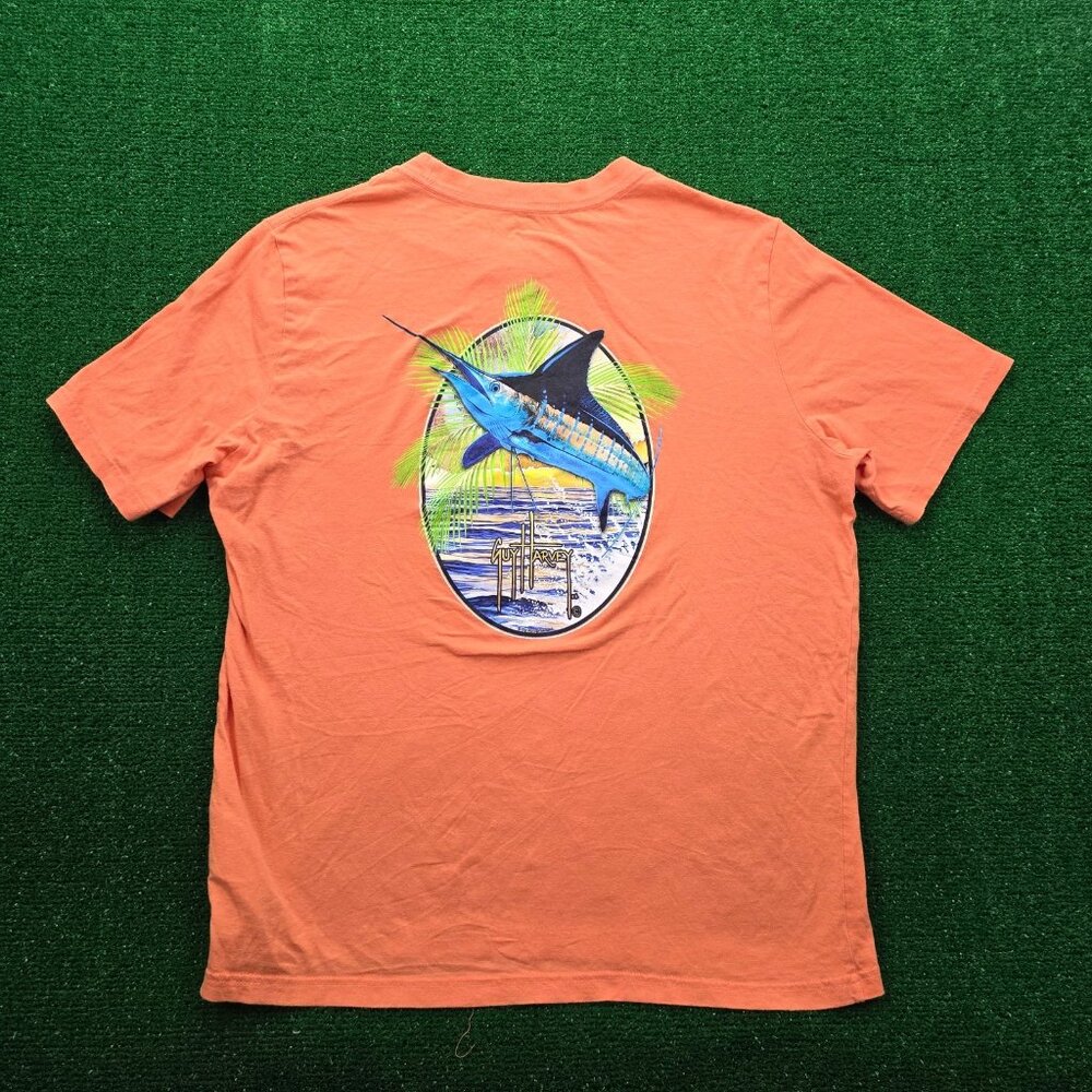 Guy Harvey Tshirt Mens Medium Orange Short Sleeve Marlin Sailfish Fishing Tee